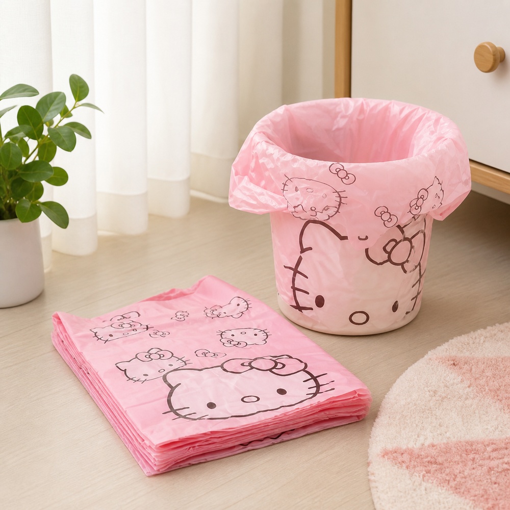 Compost Bin - ピンクの漫画猫柄プリントベスト型ゴミ袋 50枚入り 30x50cm プラスチック製ゴミ袋 キッチン・バスルーム用ゴミ箱ライナー 家庭用品