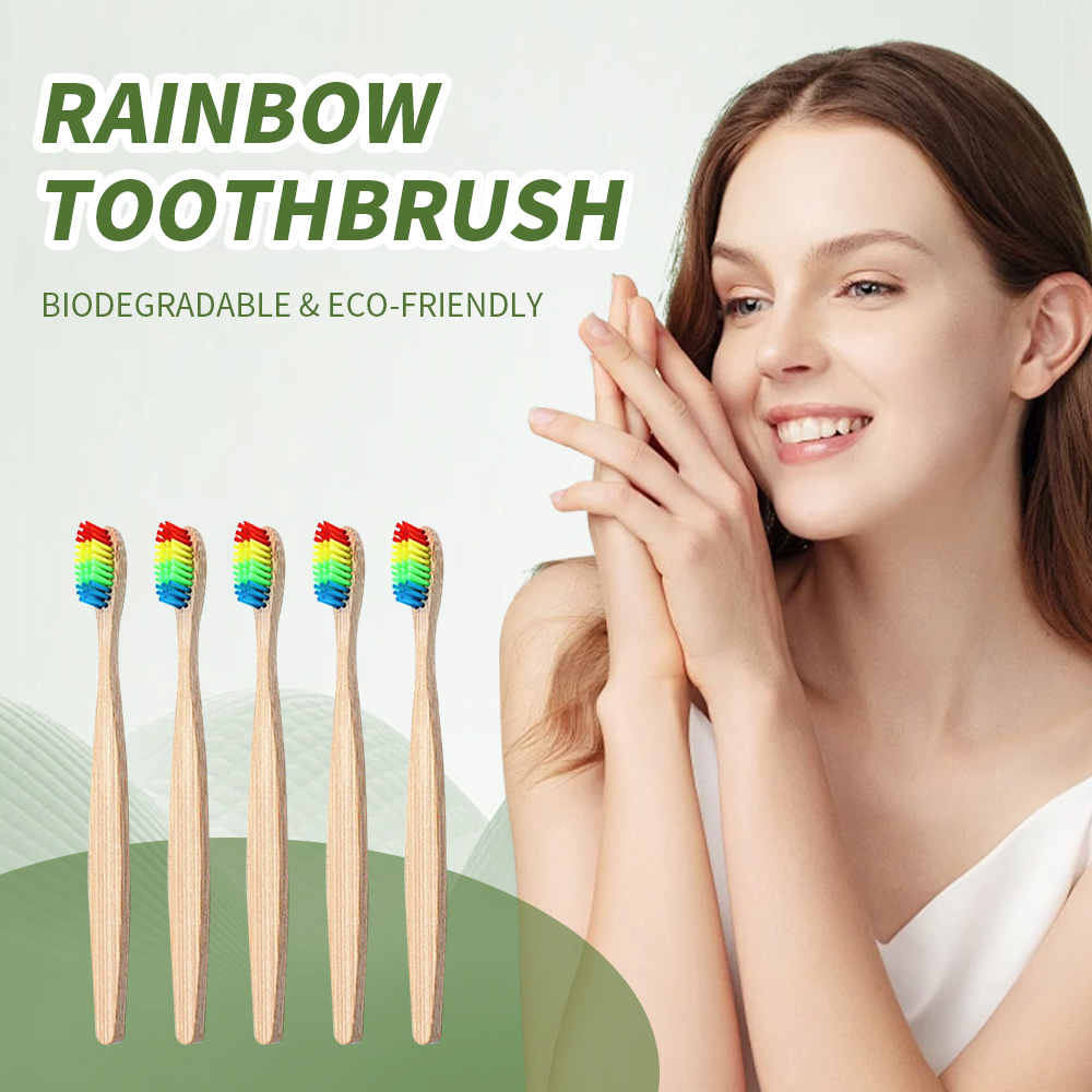 Bamboo Toothbrush - レインボー竹歯ブラシ、生分解性で堆肥化可能、環境にやさしい、天然竹炭、10パック
