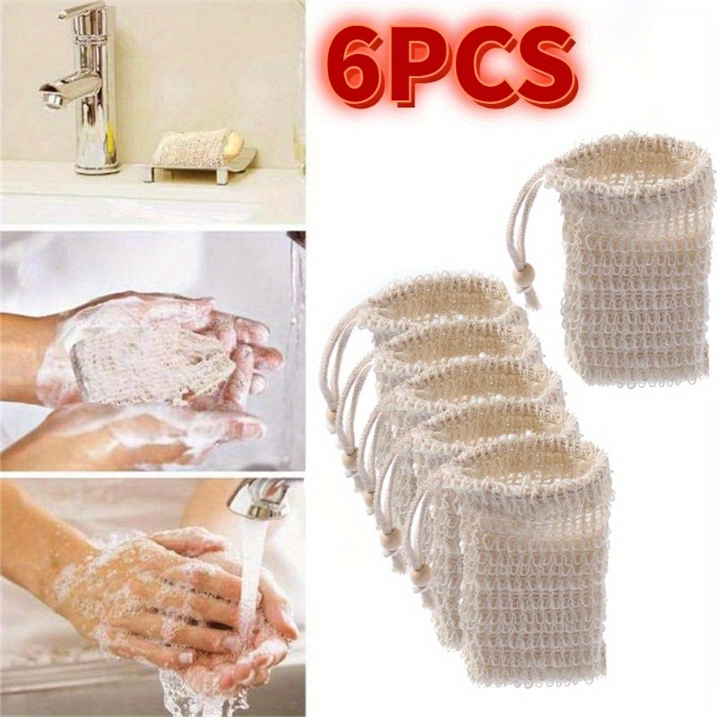 Eco Sponge - 石鹸袋セット天然ラミーメッシュ、角質除去二重層フォーム、石鹸保護、エコシャワースポンジバッグ、ローフェラバスルーム必需品