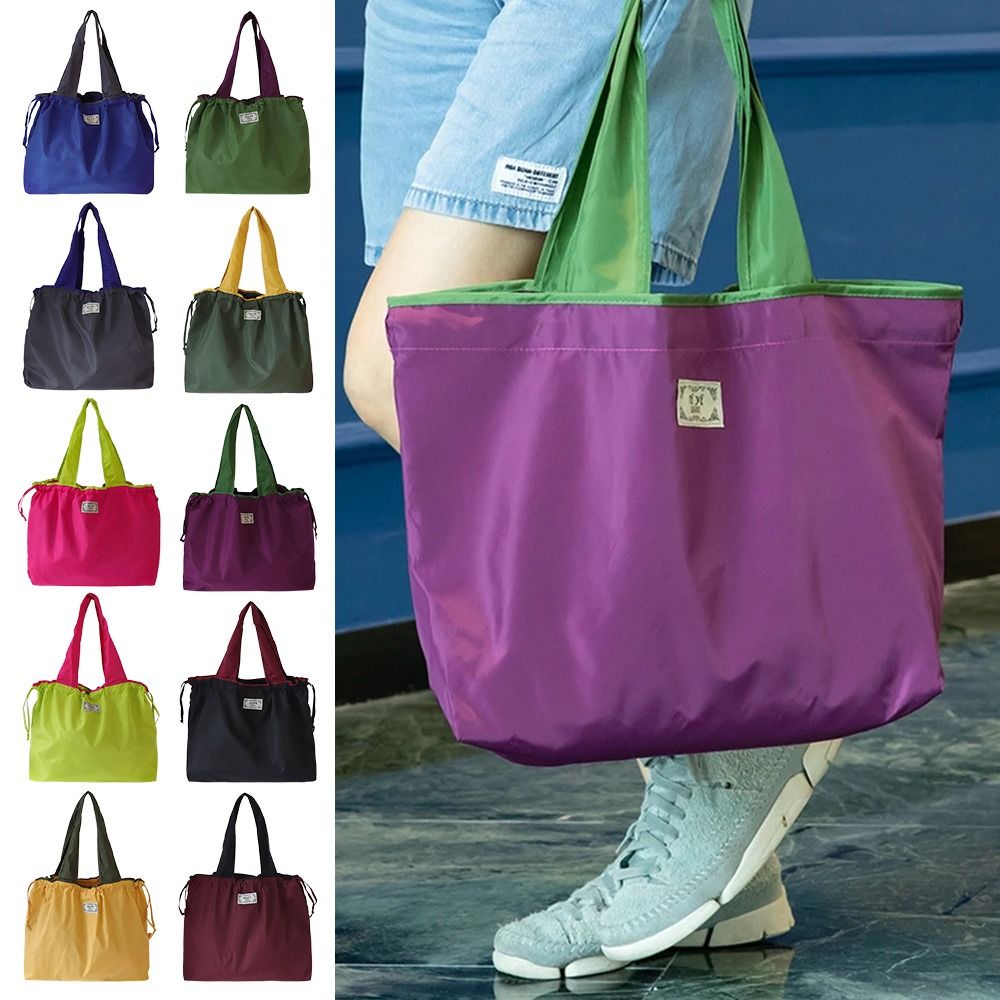 Reusable Bag - おしゃれなドローストリング付きスーパーマーケット用ショッピングバッグ。環境に配慮した再利用可能なショッピングバッグ。折りたたみ可能で防水性があり、肩掛けできる汎用性の高いバッグ。