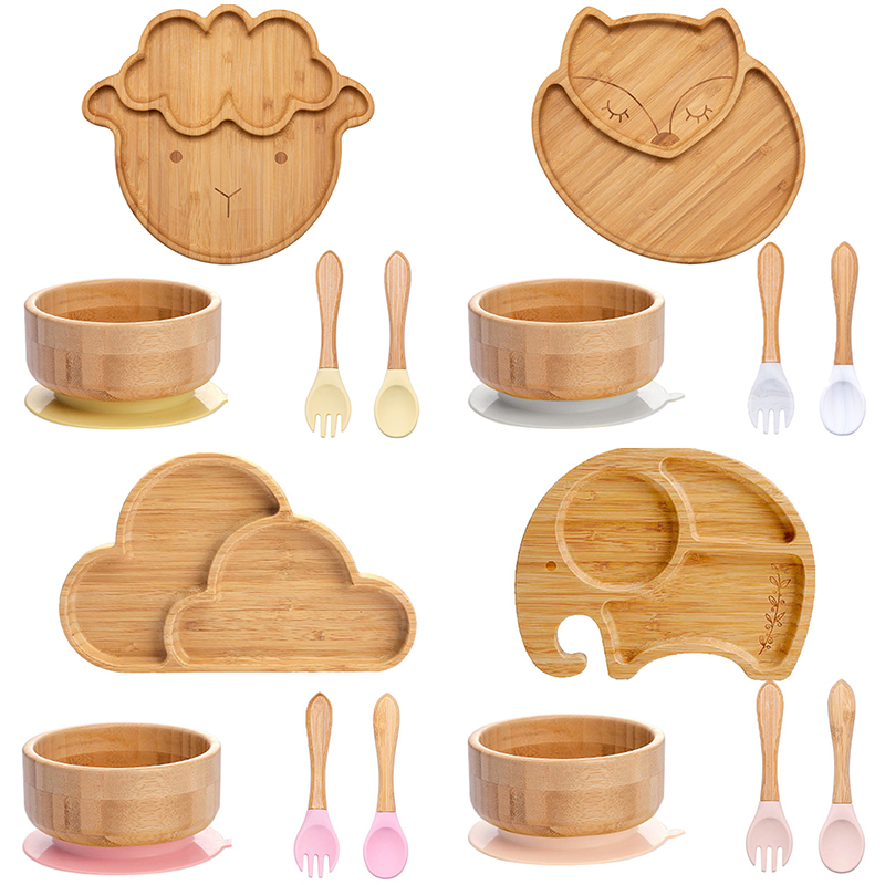 Bamboo Cutlery - 子供と赤ちゃんのための竹プレートとカトラリー,食事と調理用のフォークとスプーン,4個