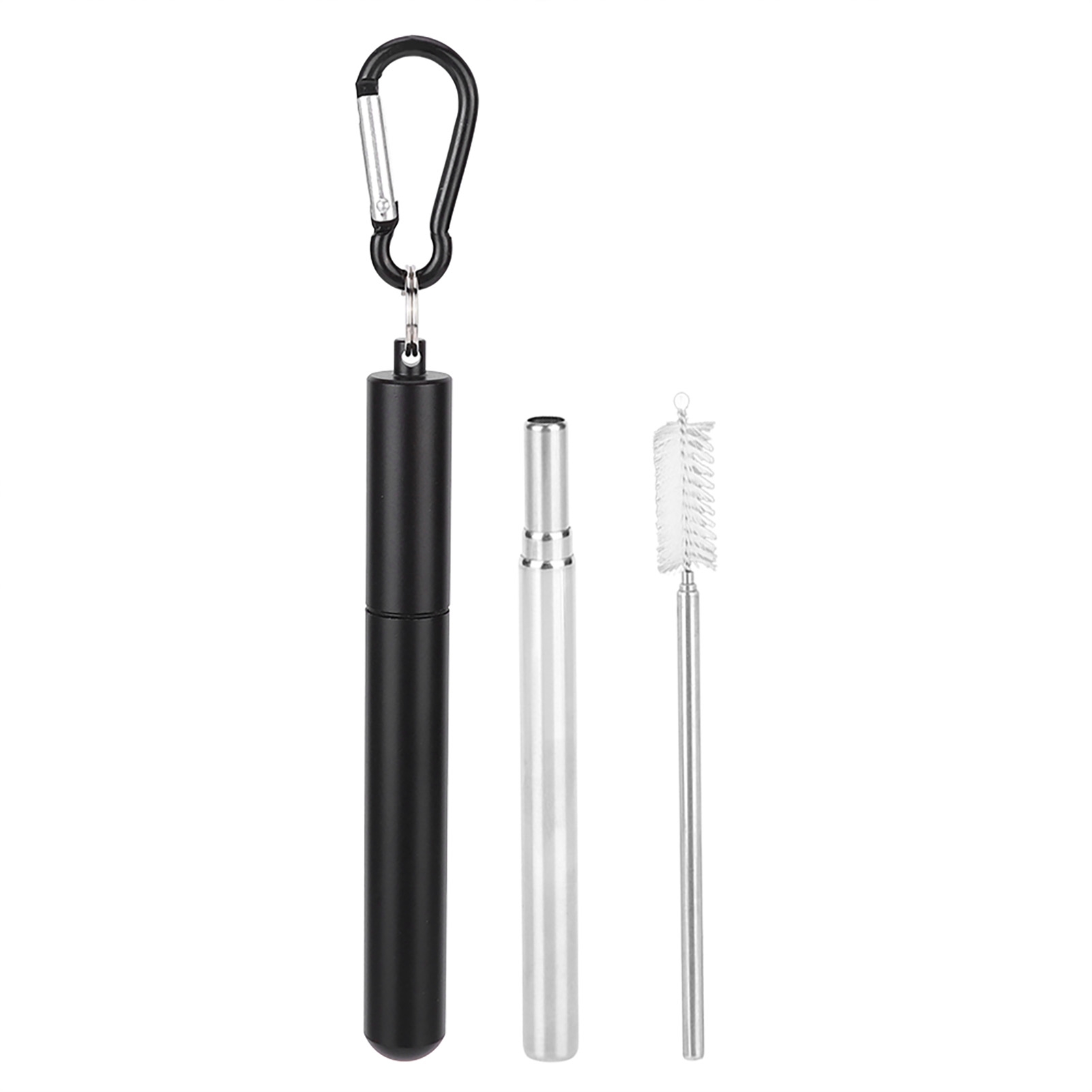 Reusable Straw - 携帯用ステンレス製伸縮式再利用可能ストロー（クリーニングブラシ付き）コーヒー、ミルクティー用（黒）