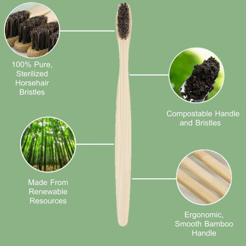 100本入り、馬毛を使用した竹製歯ブラシ。天然毛を使用した手 - Bamboo Toothbrush のレビューと価格