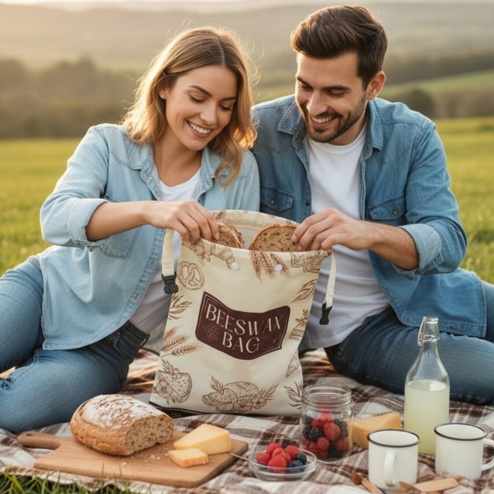 再利用可能な蜜蝋入りパン袋。蜜蝋加工を施した綿生地を使用し、 - Reusable Bag のレビューと価格