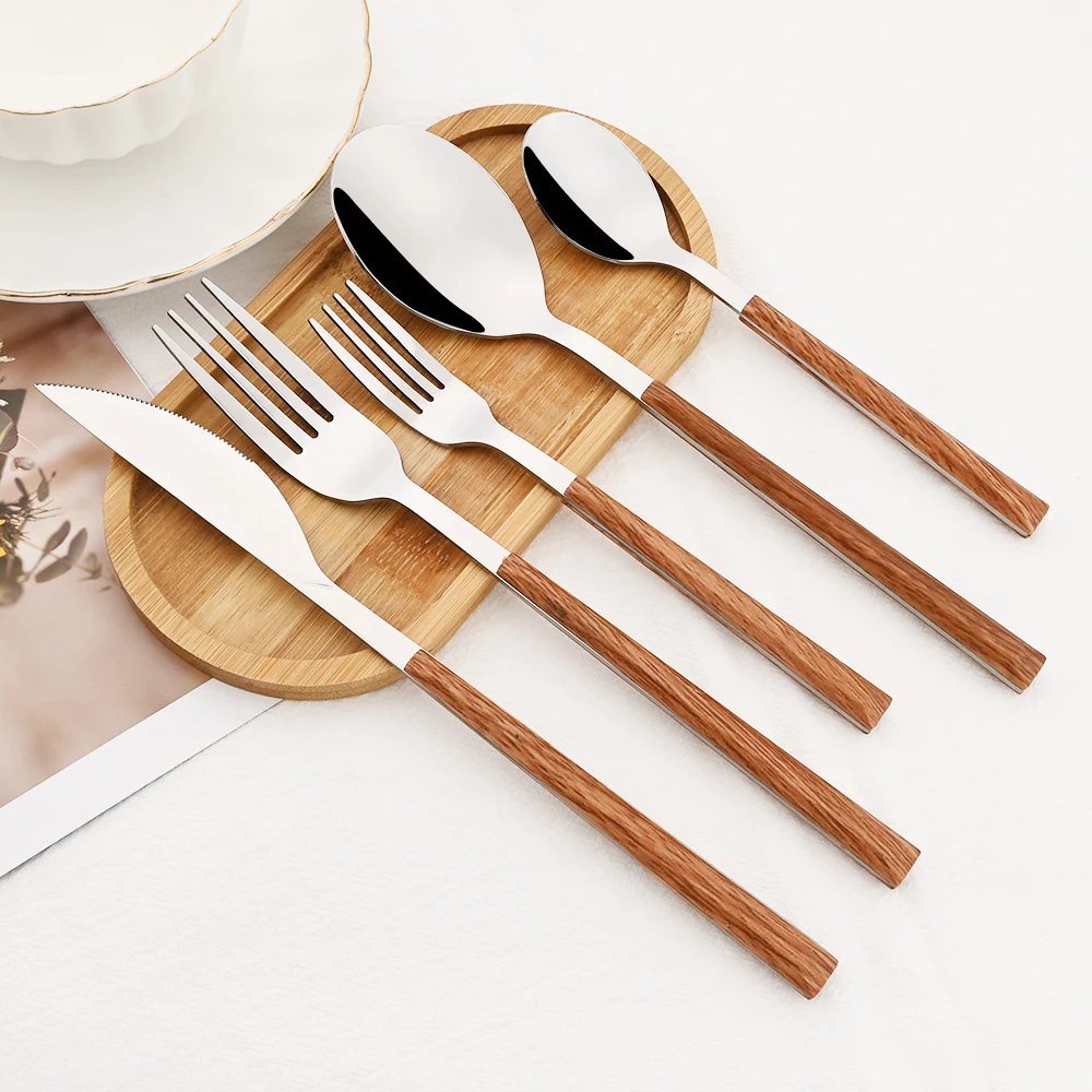 ステンレス鋼の模造木製ハンドルカトラリーセット、食器クランプ - Bamboo Cutlery のレビューと価格