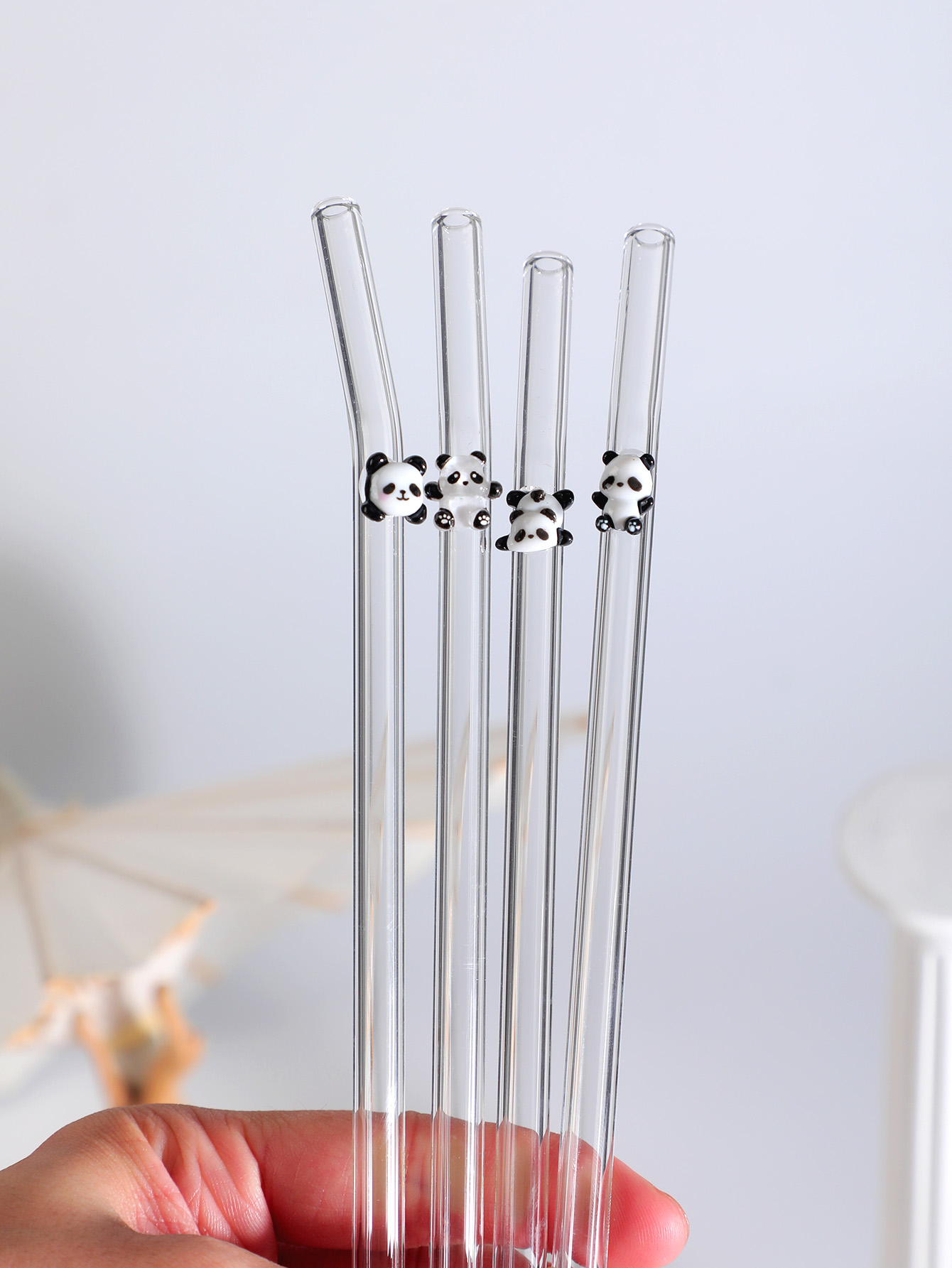 4/7PCS パンダデザイン 再利用可能な曲がったガラススト - Reusable Straw のレビューと価格