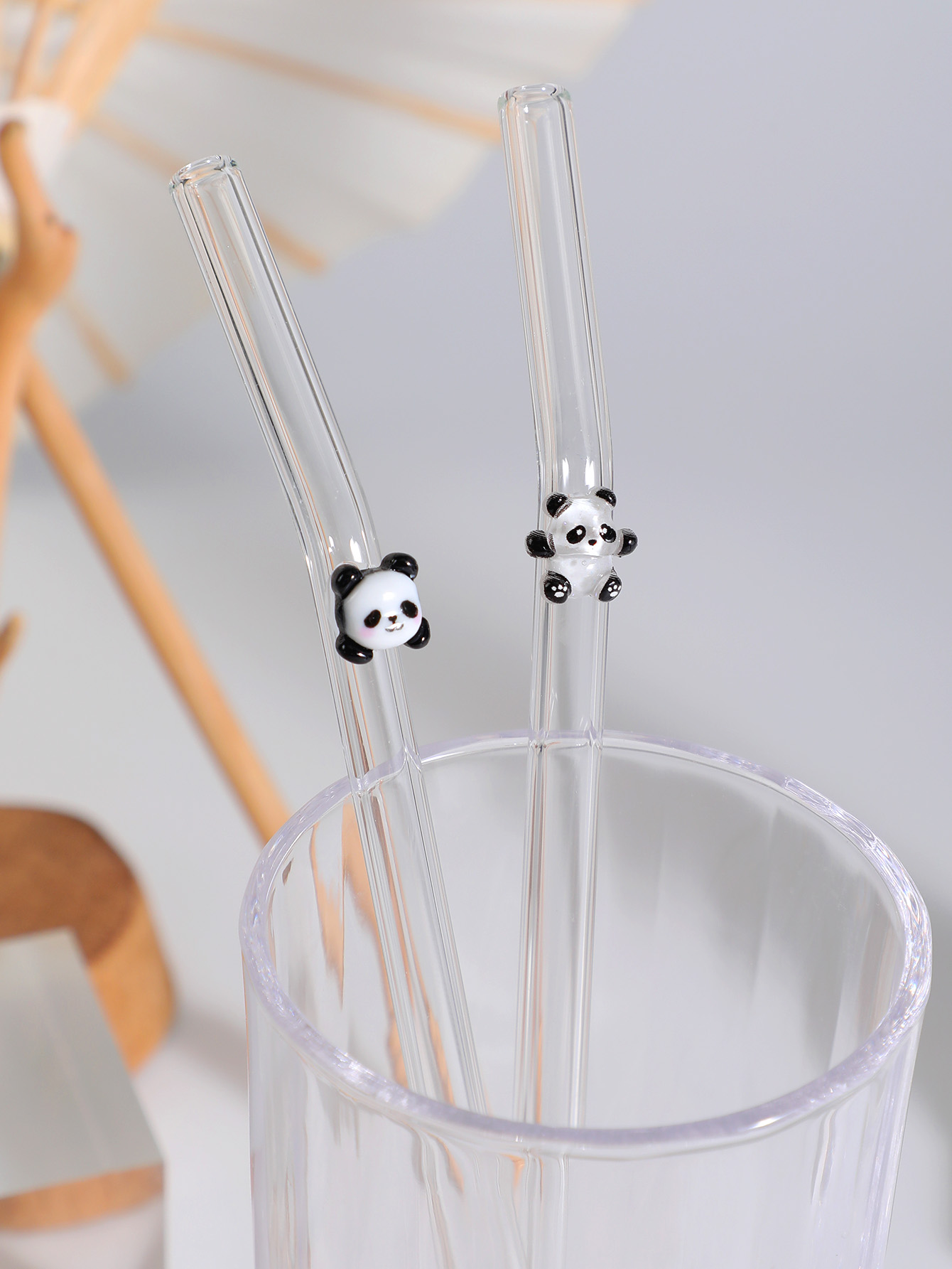 4/7PCS パンダデザイン 再利用可能な曲がったガラススト - Reusable Straw のレビューと価格