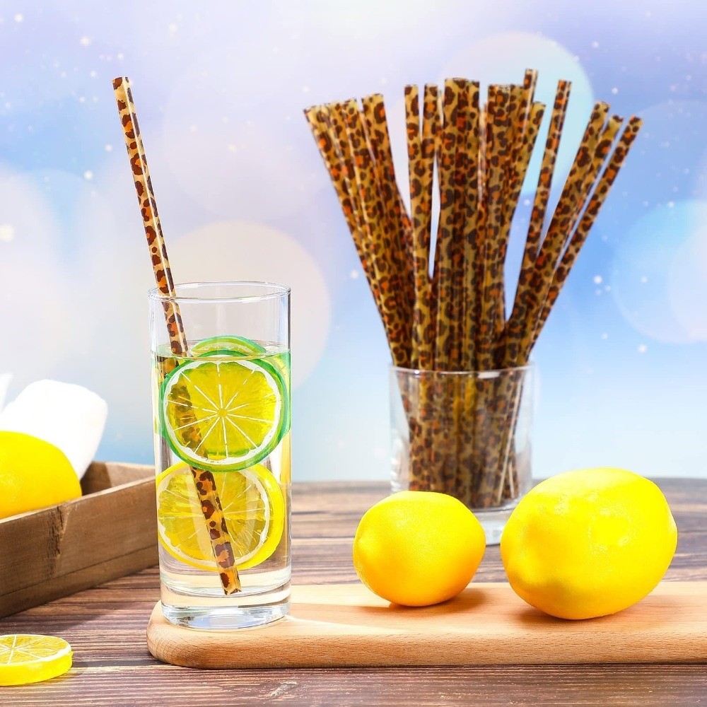 流行のレオパード柄ストロー 再利用可能なエコフレンドリーなア - Reusable Straw のレビューと価格