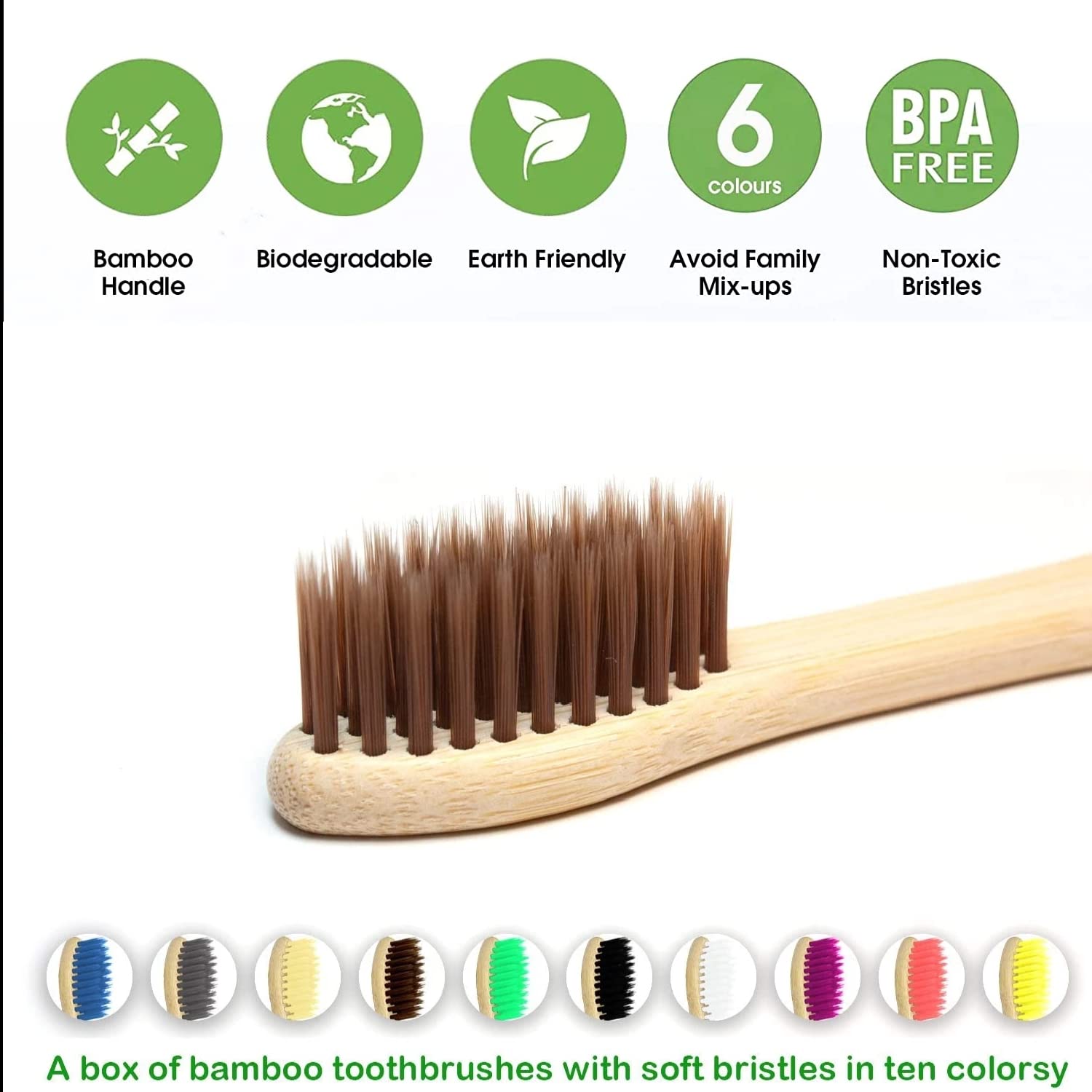 10 パック天然竹歯ブラシ環境に優しいファミリーホテル炭竹木 - Bamboo Toothbrush のレビューと価格