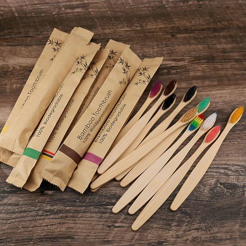 ランダムカラー 5/10本入り 竹製歯ブラシ 再利用可能 エ - Bamboo Toothbrush のレビューと価格