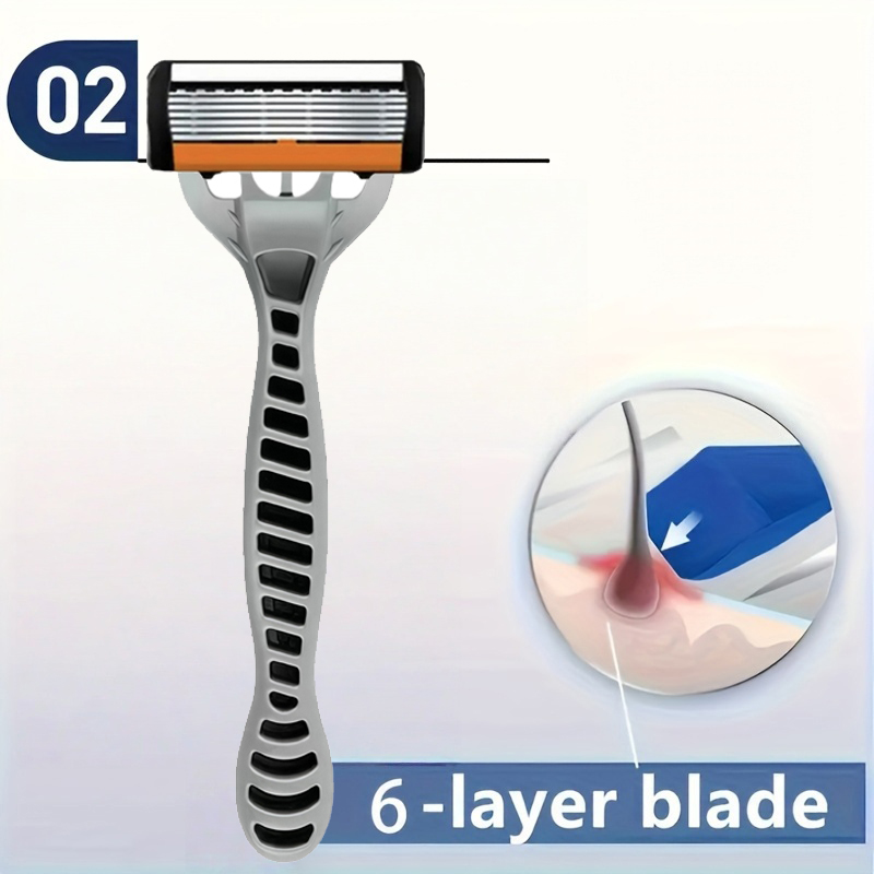 新しいシェーバー男性用かみそりシェービング6層ステンレス刃シ - Safety Razor Handle のレビューと価格