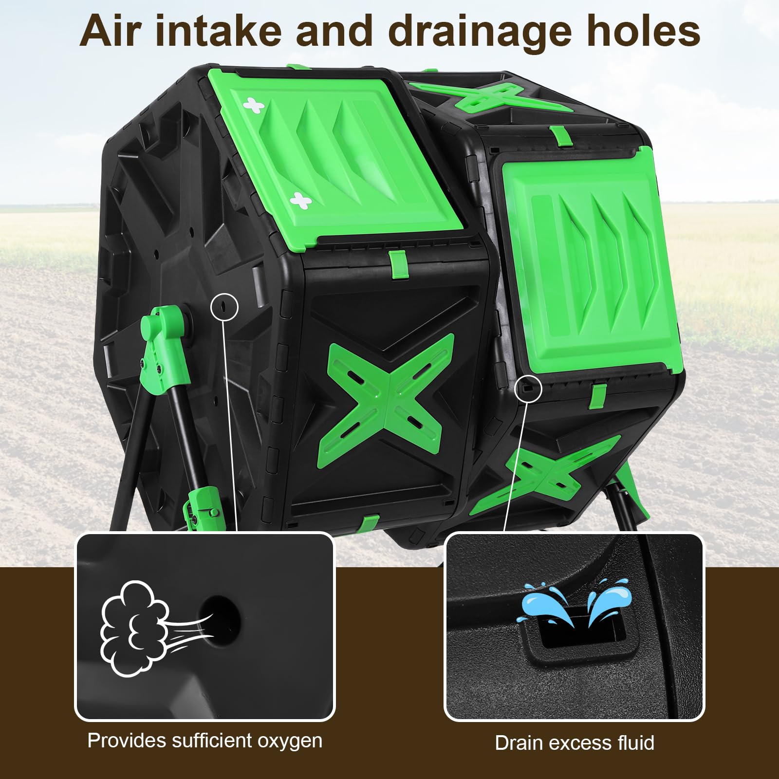 140L二層式屋外回転式コンポスト容器（スライドドア付き） - Compost Bin のレビューと価格