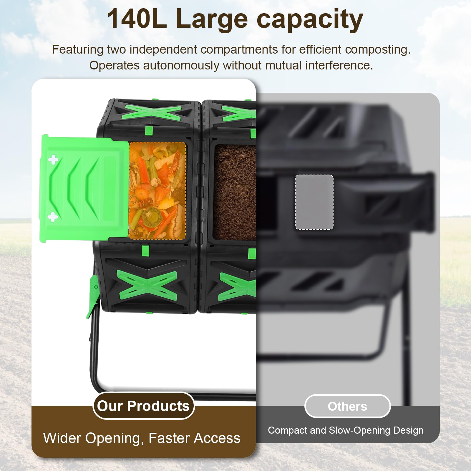 140L二層式屋外回転式コンポスト容器（スライドドア付き） - Compost Bin のレビューと価格